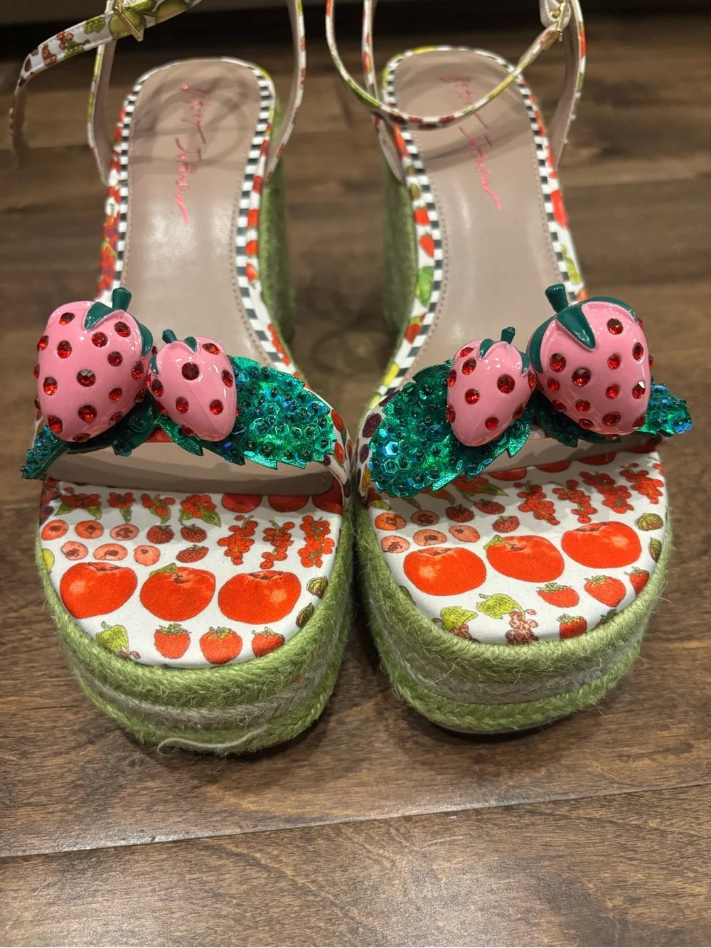 Betsy Johnson Strawberry Embellished Green Platform Sandals - Women